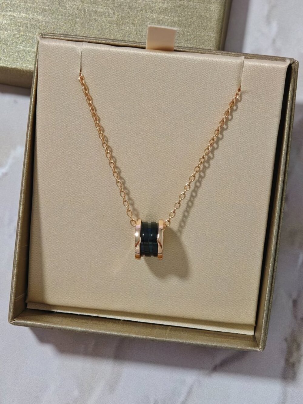 Bvlgari B.zero1 Classic Black Ceramic Rose Gold Chain Necklace Original Box Incl - Picture 8 of 8